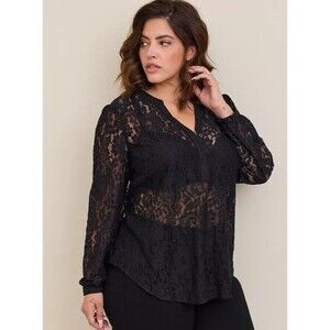 Torrid lace Harper top Size 4X black semi-sheer
